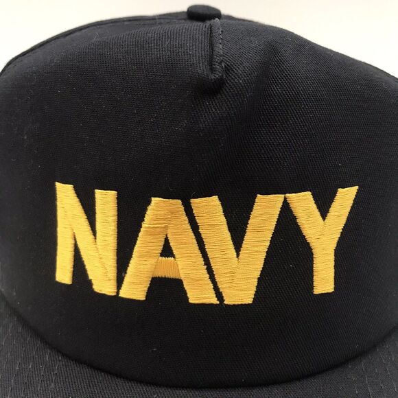 Vtg. NAVY Cap Black Embroidered Gold Square Front Trucker Hat P Made in USA OSFA - Picture 3 of 11